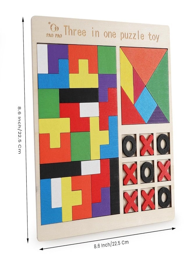 VMZONE 3-in-1 WVooden Puzzle Toy for Kids Tetris Tangram Tic Tac Toe Board Montessori Educational Brain Development Toys for 3-7 Years Logic & IQ Game Xmas Gift for Boys Girls Christmas Learning Toy - Image 4